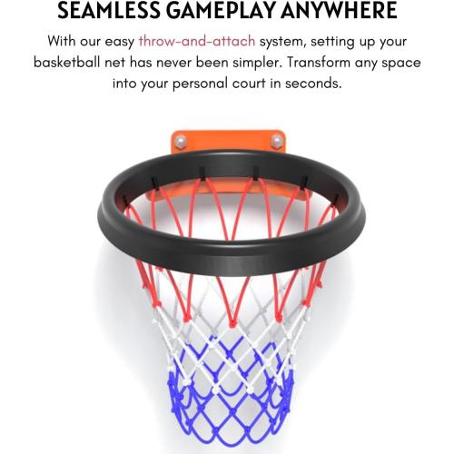 Portable Basketball Net – Easy Install Throw-and-Attach System for Rimless Hoops, Durable & Lightweight Design for Indoor/Outdoor Play