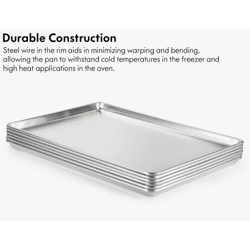 CURTA 6 Pack Aluminum Sheet Pan, NSF Listed Full Size 26 x 18 inch Commercial Bakery Cake Bun Pan, Baking Tray