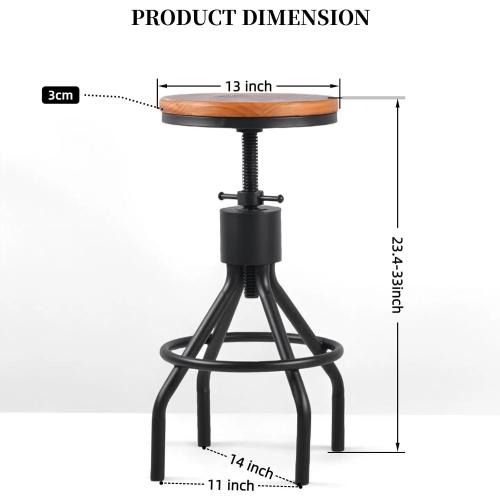 Industrial Bar Stool-Set of 2-Swivel Counter Coffee Chair-Extra Pub Height Adjustable 22-33 inch