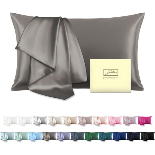 Mulberry Silk Pillowcase for Hair and Skin Pillow Case with Hidden Zipper Soft Breathable Smooth Cooling Silk Pillow Covers for Sleeping (Gray, King,1Pcs)