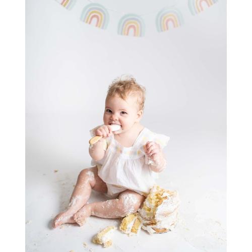 Avanchy Baby Spoons 5 Bamboo and Silicone Set, Self Feeding Food Utensils, 4 Months Baby Led Weaning, 5 Pack W/Blue