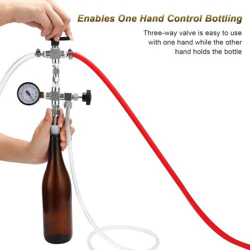 Counter Pressure Bottle Filler Stainless Steel Bottle Filler Counter Pressure Beer Bottling Wand 60psi CO2 Gauge 1/4 & 5/16 Barb Homebrew Beer Bottle Filler Hand Held Bottle Filler 3ft Hose