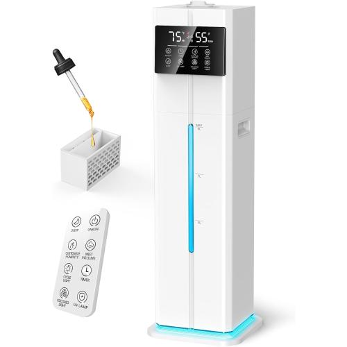 Cool Mist Humidifiers for Bedroom, Ultrasonic 2.4Gal 9L Quiet Top-Fill, Easy Clean with Essential Oil Tray, 360°Nozzle, 4 Speed, Remote, 60H Runtime, for Baby, Adults, Plants, Home, House, Large Room