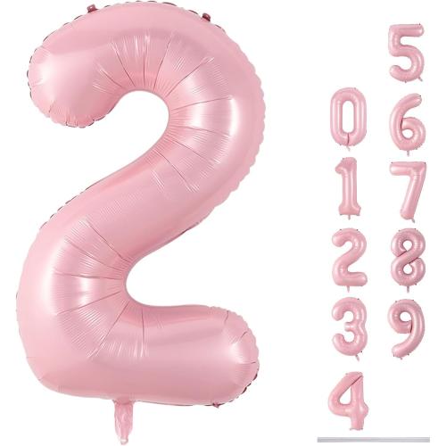 40 Inch Balloon Number 2 Pastel Pink, Large Foil Light Pink Number Balloons Set 0-9 for Girls Women, Digital 2 Helium Balloons for Girls 2nd Birthday Graduation Princess Party Decorations