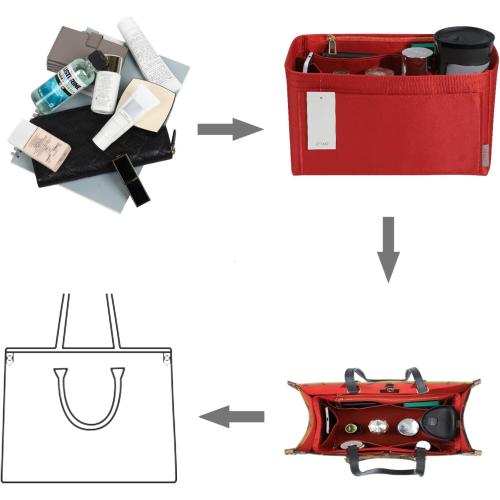 ZTUJO Purse Organizer Insert For Handbags, Silky Touching Bag Organizer Insert With Bottle Holder, Perfect for Speedy, Neverfull, Tote,ONTHEGO,Artsy,Handbag and More (Medium, Silky Red)