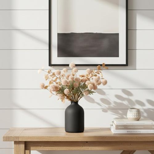 Artificial Flowers for Vase - 12 Stems Beige Faux Silk Mums with Eucalyptus