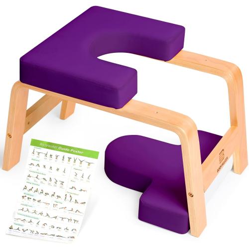 Yoga Headstand Bench, Stand Yoga Chair for Balance Training, Core Strength Building, Upside Down Chair for Relaxation, Handstand Trainer Inversion Chair for Home Gym (Wood Purple)