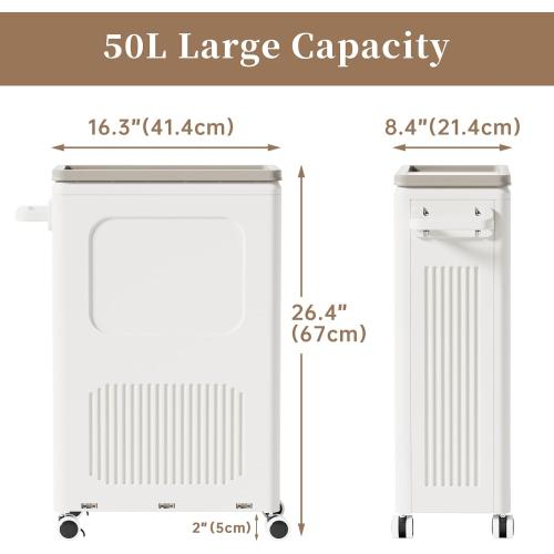 Slim Laundry Hamper with Lid 50L Rolling Basket | For One Person Laundry, Fits Narrow Corners, Behind the Door, with Handle, Lid, Wheels, Stickers for Sorting, 5-Minute Setup