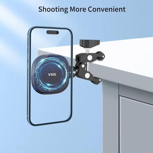 Black VRIG MG-01 Magnetic Tripod Mount,1/4 Tripod Adapter w Magnetic Ring, Multiple Locating Holes for ARRI,Compact Size for iPhone 16/15/14/13/12 Series & All Phones & Cases