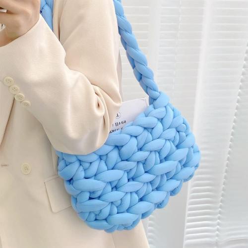 Unisex Crossbody Bags, DIY Women's Cotton Wool Soft Chunky Hand Braided Bucket Bag Knitted Yarn Woven Shoulder Bag