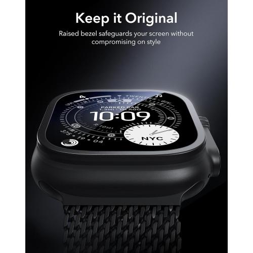 ESR Armorite Screen Protector for Apple Watch Ultra 3 2025 /Ultra 2 /Ultra (49 mm), Military Grade Protection, Tempered Glass Film with Aluminum Alloy Frame, Anti-Scratch, 2 Pack, Black