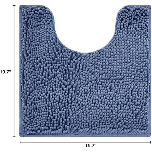 Reyox Chenille Toilet Rug U Shaped Bath Mat Misty Blue 19.7x15.7 | Non Slip Rubber Bottom, Absorbent Quick Dry Shaggy Bathroom Rug, Machine Washable Contour Bath Rugs for Toilet
