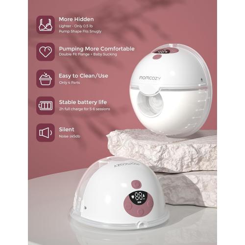 Momcozy M5 Hands-Free Wearable Breast Pump, Double-Sealed Flange for Baby-Like Comfort, 3 Modes & 9 Suction Levels, Portable Electric Pump – 24mm, 2-Pack Cozy Red