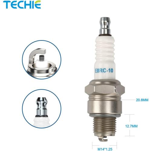TECHIE 4PCS E8RC-10 Spark Plug Replace for NGK BR8HS-10(1134) Marine, Motorcycle Spark Plug,for DENSO TR24-10,for Yamaha 94702-00247,for MERCURY 33-824406 8, for SUZUKI 09482-00370 (4)