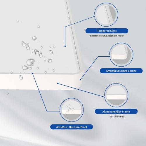 WEER White Bathroom Mirror 36X30 Inch, Rounded Rectangle White Metal Frame Mirror, Matte White Bathroom Vanity Mirror with Tempered Glass, Anti-Rust, Hangs Horizontally or Vertically