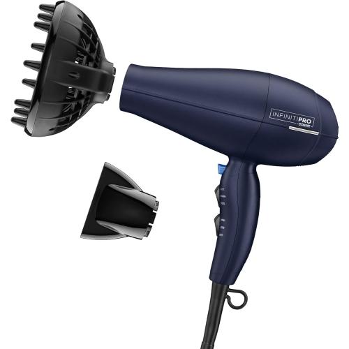 INFINITIPRO BY CONAIR Hair Dryer with Innovative Diffuser | Enhances Curls and Waves while Reducing Frizz | Dark Blue | Packaging May Vary
