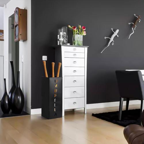Hiceeden Square Metal Umbrella Holder, Free Standing Umbrella Rack Stand for Indoor Entryway, Umbrella Canes Walking Sticks Storage Bin for Office, Home, Hotel, Shop, 6.3 x 6.3 x 16.5, Black