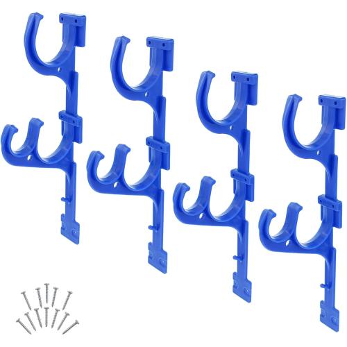 Pool Pole Hanger Hook 4 Pcs Set, Blue Plastic Holder with Screwsfor Simple to Mount for Outdoor Swimming Pool Telescopic Poles, Nets, Brushes, Garden Hose,Swimming Pool Accessories