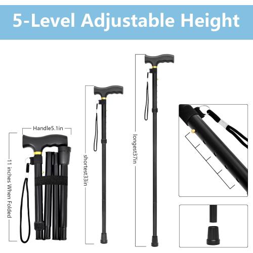 Folding Walking Cane - Lightweight, Adjustable, Anti-Slip, Portable, with Storage Bag and Strap, Suitable for Men, Women, and The Elderly.