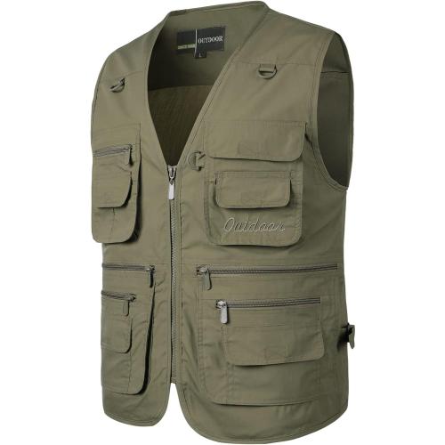 Size Small Color Green Yukirtiq Men's Outdoor Fly Fishing Vest Multi Pockets Hunting Vest Photography Lightweight Travel Vest Jacket