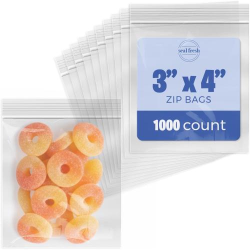 3 x 4 Inch Resealable Plastic Bags 1000 Pack — Clear Reclosable Zipper Seal Bags for Jewelry, Beads, Small Parts, Crafts, Hardware