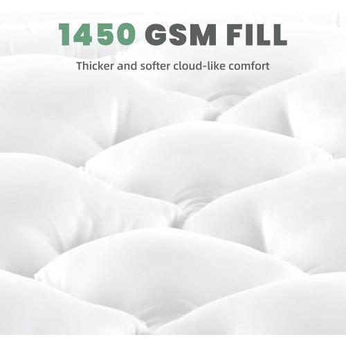 BDEUS Twin Mattress Pad, Extra Thick 1450GSM Mattress Topper, Four Leaf Clover Soft Mattress Protector Cover with 21 Deep Pocket for Back Pain Relief, 3D 7D Down Alternative Fill Overfilled, White