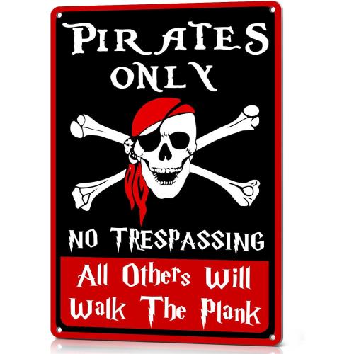 Pirate Party Decorations Halloween Pirate Themed Yard Decor Funny No Trespassing Metal Sign Vintage 12x8 Inch