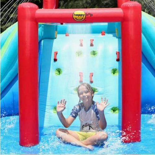 Inflatable Waterfall Aqua Park with Pool and Slides and Cannons. L 14.8' x W 14.4' x H 7.5'