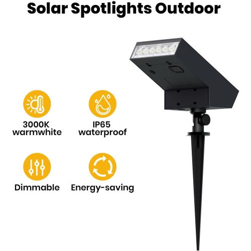 Solar Landscape Lights Outdoor, 3000K Dimmable Solar Pathway Lights, 500LM Solars Spot Light IP65 Waterproof for Walkway Lawn Yard, 2pcs