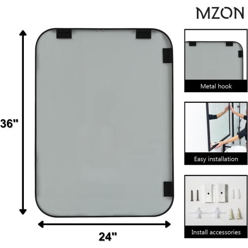 MZON 24x36 Inch Matte Black Bathroom Mirror, Rounded Rectangle Mirror for Living Room or Bathroom, Anti-Rust Frame & Tempered Glass, Horizontal/Vertical Mount - Luxe & Modern Home Decor