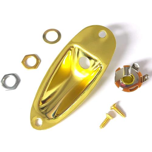 MAXCHEER Guitar Input Jack Socket Plate Output Loaded Boat Style 1/4 Inch with Screws for Fender Stratocaster Strat St Mono Electric Guitar for Electric Guitar Replacement Parts (Gold)