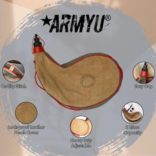 Army Universe Spanish Leather Wine Bota – 2L Waterskin Canteen Flask, Traditional Drink Pouch for Wine or Water