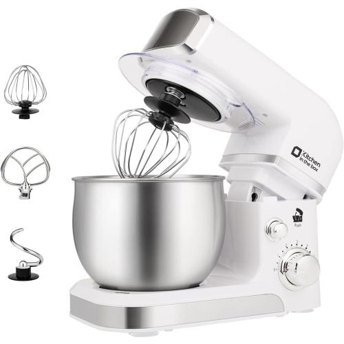 Kitchen in the box Stand Mixer,3.2Qt Mini Electric Food Mixer,6 Speeds Portable Lightweight Kitchen Mixer for Daily Use with Egg Whisk,Dough Hook,Flat Beater (White)