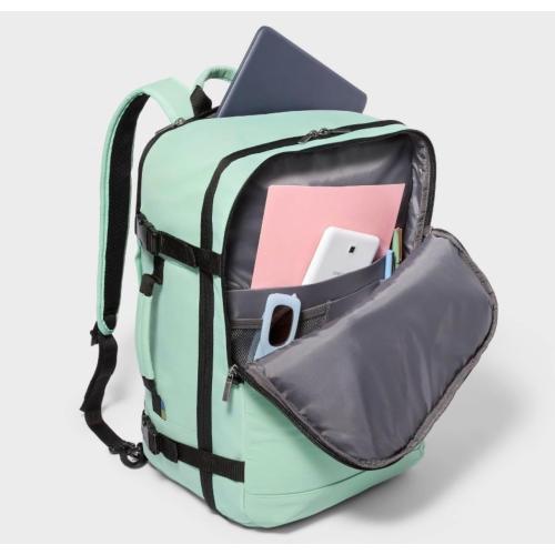 Large Travel Backpack, Mint Green, Carry-On Bag with Top Handle and Front Zip Pocket 35 L