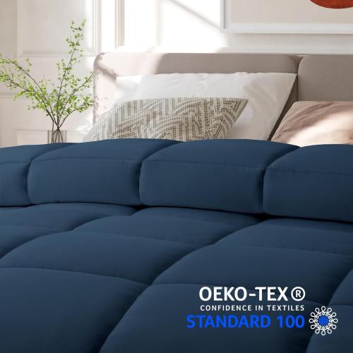 COHOME Oversized King Size Comforter, All-Season Quilted Down Alternative Duvet Insert, Luxury Hotel GentleSoft Comforter with Anti-Clump Tech & 8 Tabs - Reversible - Navy Blue 98 x116 inches