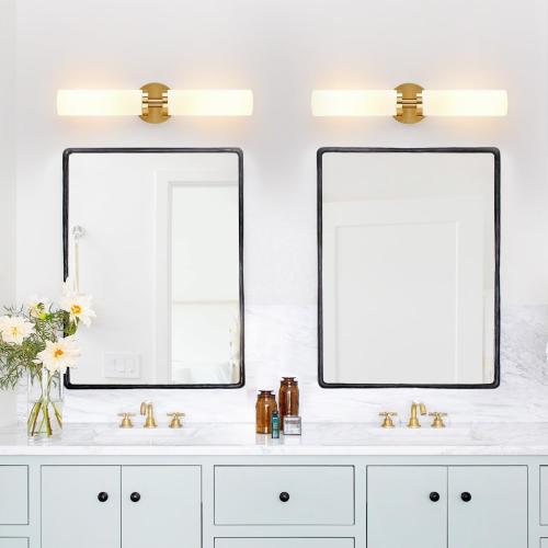 Wall Sconces Set of Two, Hardwired Brushed Gold Bathroom Sconces Wall Lighting with Milky White Glass, Modern Sconces Wall Decor Set of 2 Bathroom Light Fixtures for Mirror Living Room Hallway Bedroom