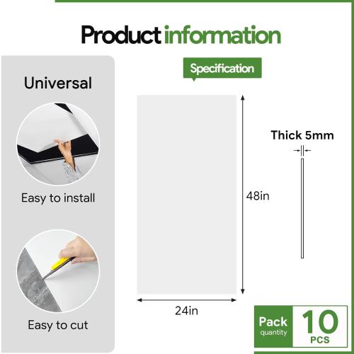 10Pack White Smooth Drop Ceiling Tiles Waterproof High-Grade PVC Ceiling Tiles Fire-Rated - Easy Drop-in Installation - Case of 10