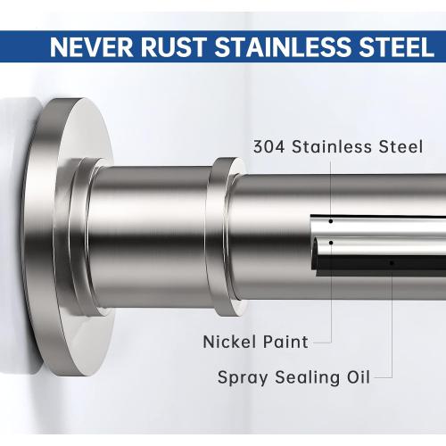 BRIOFOX Industrial Shower Curtain Rod - Never Rust Non-Slip 43-72 Inch 304 Stainless Steel, Brushed Nickel