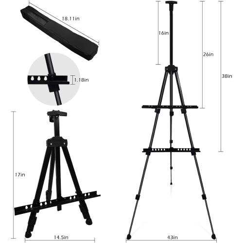 NS JYMB Easel Stand for Sign and Painting,  Adjustable, Black | Portable metal tripod easel for display stand, canvas holder, floor, poster board, wedding signs and travel use