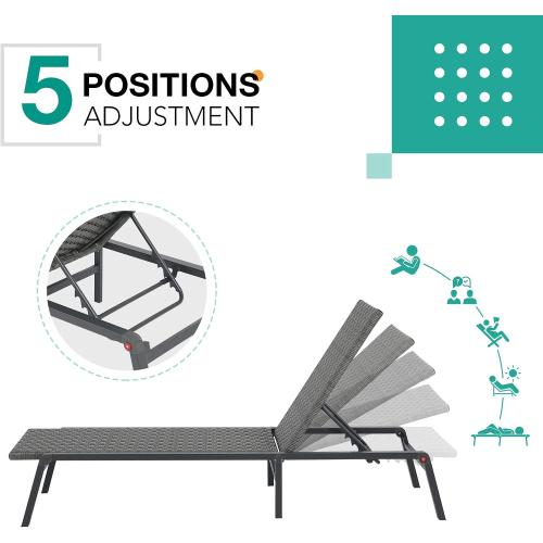 Patiorama Patio Chaise Lounge Set of 1 Aluminum Outdoor Folding Lounge Chair, All-Weather PE Rattan Wicker Adjustable Reclining Lounge Chair for Outside,Portable Sun Lounger for Beach Lawn Pool-Grey
