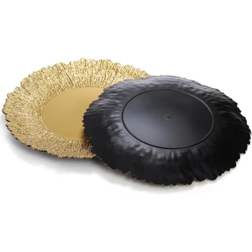 Coloch Set of 52 Plastic Charger Plates, 13 Reusable Reef Serving Chargers for Dinner Plate Round Shiny Decorative Charger Plate for Wedding, Catering, Parties, Christmas, Home Dinner Use (Gold)