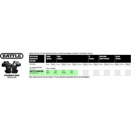 Battle Sports Phantom Football Shoulder Pads, Youth Size, Lightweight Design with Impact Protection