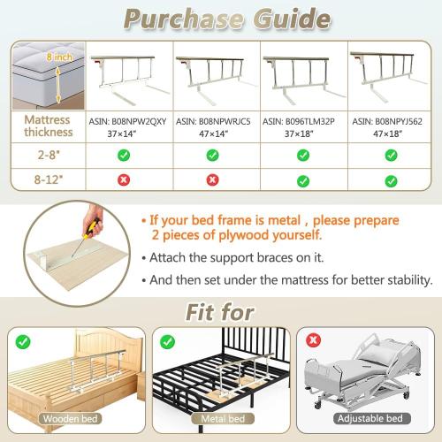 Bed Rails for Elderly Adults Safety Seniors Bed Cane Assist Bar Railings Handle Bedside Rail Adjustable Hospital Assistive Devices Guard Fall Prevention Handicap Grab Bar Support Rail