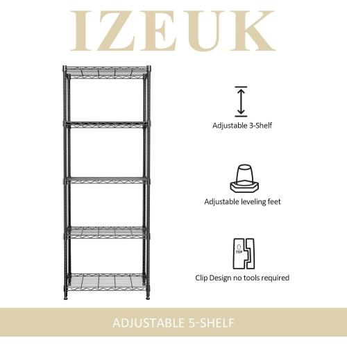 IZEUK 5-Shelf Adjustable Steel Wire Storage Shelving Unit, 13.7 D x 23.6 W x 63 H, 1250 lbs, Black, Heavy Duty Metal Storage Rack for Home & Garage Shelving Organizer