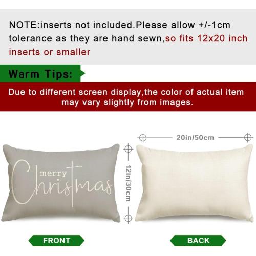 RABUSOFA Christmas Pillow Covers 12x20 Inch,Merry Christmas Quote Decorations Winter Decorative Throw Pillow Cases,Farmhouse Holiday Xmas Lumbar Cushion Covers for Home Couch Living Room Gray
