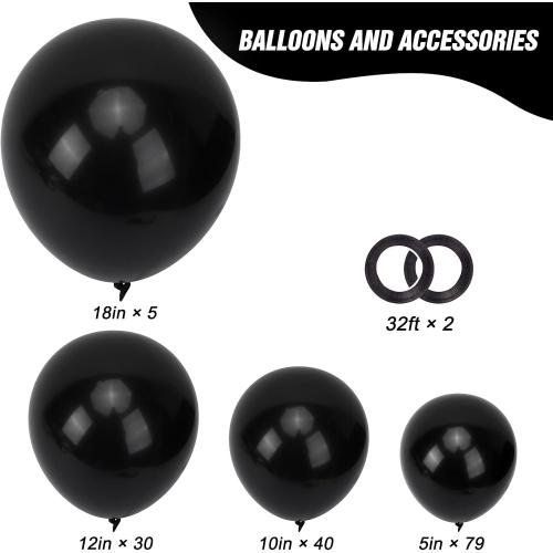 RUBFAC 154pcs Black Balloons Different Sizes 18 12 10 5 Inches for Garland Arch Kit, Latex Balloon for Graduation Party Birthday Wedding Decorations
