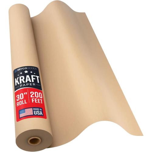 Bryco Goods 30 x 200' (2400) Brown Kraft Paper Roll - USA Made - Versatile for Different Arts and Crafts Projects - Pin Up Your Work Or School Notes - Create Vision Board for Your Bedroom