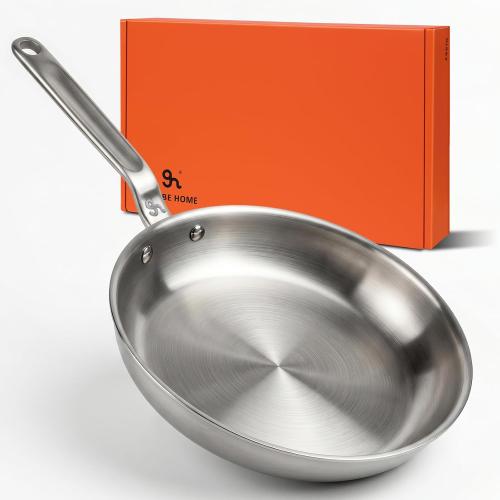 12 5-Ply Stainless Steel Frying Pan | dual aluminum core, uncoated surface, oven & broiler safe 800°F, induction ready, dishwasher safe, searing & family meals