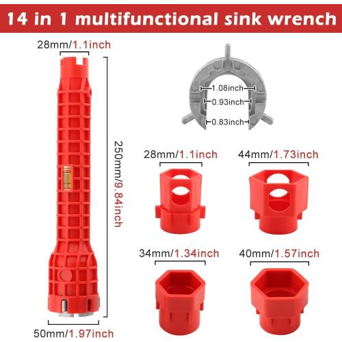 14-in-1 Multi-functional Wrench Faucet Sink Installer Tool for Toilets and Kitchens - Red Plumbers Wrench