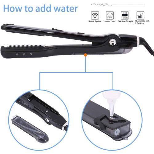 Black Steam Flat Iron Hair Straightener - Professional Hair Straightening Irons for Smooth and Frizz-Free Results (Black)